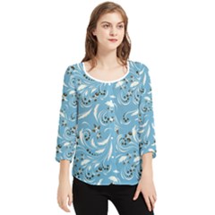 Folk Flowers Art Pattern Floral Abstract Surface Design  Seamless Pattern Chiffon Quarter Sleeve Blouse by Eskimos