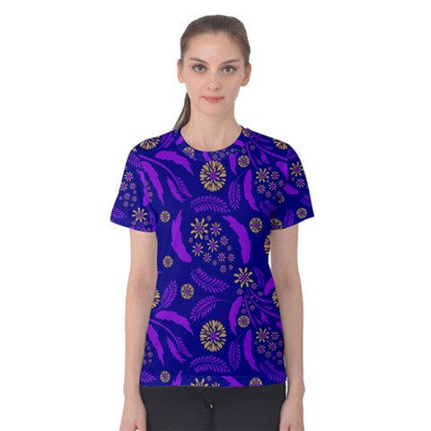 Folk Flowers Art Pattern Floral Abstract Surface Design  Seamless Pattern Women s Cotton Tee by Eskimos