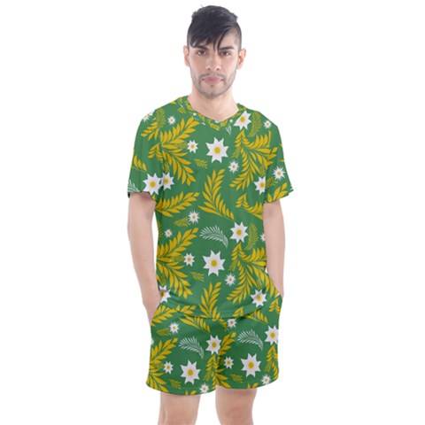 Folk Flowers Art Pattern Floral Abstract Surface Design  Seamless Pattern Men s Mesh Tee And Shorts Set by Eskimos