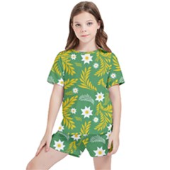 Folk Flowers Art Pattern Floral Abstract Surface Design  Seamless Pattern Kids  Tee And Sports Shorts Set by Eskimos