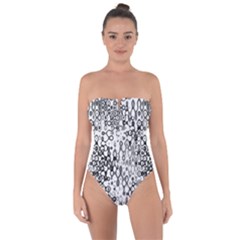 White And Black Modern Abstract Design Tie Back One Piece Swimsuit by dflcprintsclothing