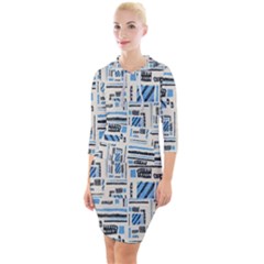 Ethnic Geometric Abstract Textured Art Quarter Sleeve Hood Bodycon Dress by dflcprintsclothing