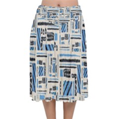 Ethnic Geometric Abstract Textured Art Velvet Flared Midi Skirt