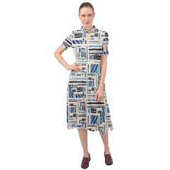 Ethnic Geometric Abstract Textured Art Keyhole Neckline Chiffon Dress by dflcprintsclothing