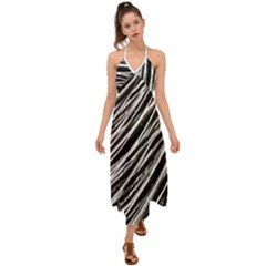 Galaxy Motion Black And White Print Halter Tie Back Dress  by dflcprintsclothing