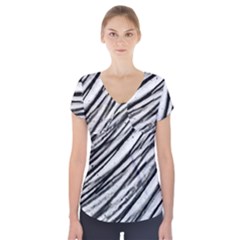 Galaxy Motion Black And White Print 2 Short Sleeve Front Detail Top by dflcprintsclothing