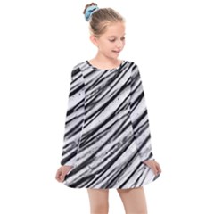 Galaxy Motion Black And White Print 2 Kids  Long Sleeve Dress