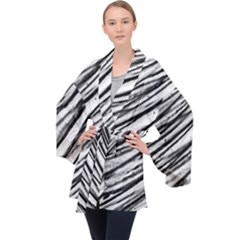 Galaxy Motion Black And White Print 2 Long Sleeve Velvet Kimono  by dflcprintsclothing