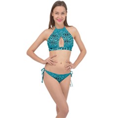 Blue Flowers So Decorative And In Perfect Harmony Cross Front Halter Bikini Set by pepitasart