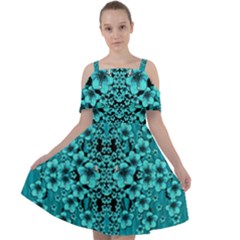 Blue Flowers So Decorative And In Perfect Harmony Cut Out Shoulders Chiffon Dress by pepitasart