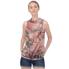 Botanic Grunge Motif Artwork High Neck Satin Top by dflcprintsclothing