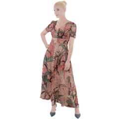 Botanic Grunge Motif Artwork Button Up Short Sleeve Maxi Dress by dflcprintsclothing