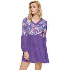 Japan Purple Tiered Long Sleeve Mini Dress by flowerland