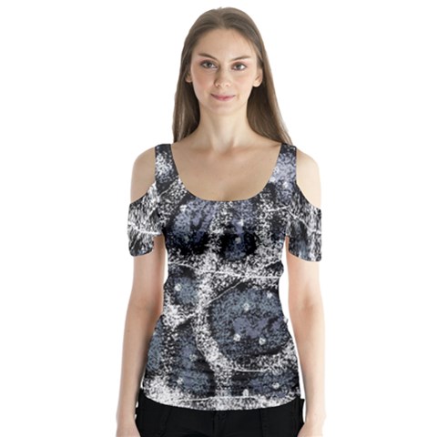 Glithc Grunge Abstract Print Butterfly Sleeve Cutout Tee  by dflcprintsclothing