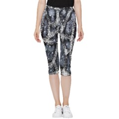 Glithc Grunge Abstract Print Inside Out Lightweight Velour Capri Leggings 