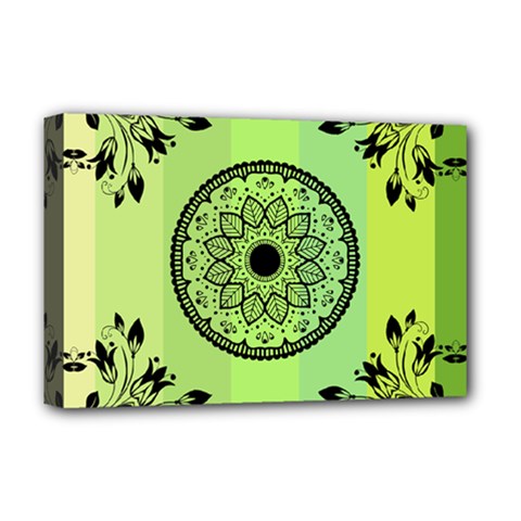 Green Grid Cute Flower Mandala Deluxe Canvas 18  X 12  (stretched) by Magicworlddreamarts1