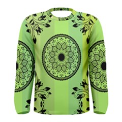 Green Grid Cute Flower Mandala Men s Long Sleeve Tee by Magicworlddreamarts1