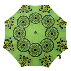 Green Grid Cute Flower Mandala Hook Handle Umbrellas (medium) by Magicworlddreamarts1
