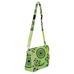 Green Grid Cute Flower Mandala Shoulder Bag With Back Zipper by Magicworlddreamarts1
