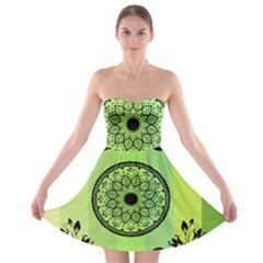 Green Grid Cute Flower Mandala Strapless Bra Top Dress by Magicworlddreamarts1
