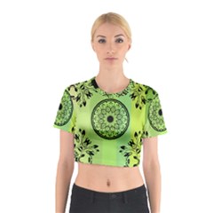 Green Grid Cute Flower Mandala Cotton Crop Top by Magicworlddreamarts1