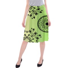 Green Grid Cute Flower Mandala Midi Beach Skirt by Magicworlddreamarts1