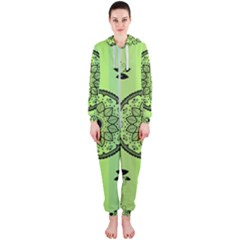 Green Grid Cute Flower Mandala Hooded Jumpsuit (ladies)  by Magicworlddreamarts1