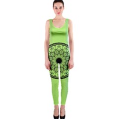 Green Grid Cute Flower Mandala One Piece Catsuit