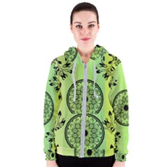 Green Grid Cute Flower Mandala Women s Zipper Hoodie by Magicworlddreamarts1