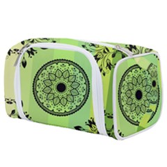 Green Grid Cute Flower Mandala Toiletries Pouch