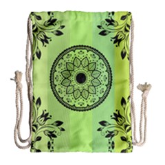 Green Grid Cute Flower Mandala Drawstring Bag (large) by Magicworlddreamarts1