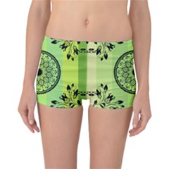 Green Grid Cute Flower Mandala Reversible Boyleg Bikini Bottoms