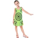 Green Grid Cute Flower Mandala Kids  Sleeveless Dress View1