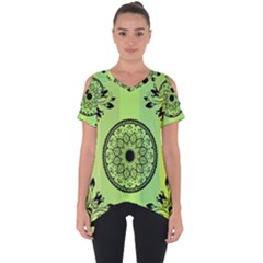 Green Grid Cute Flower Mandala Cut Out Side Drop Tee by Magicworlddreamarts1