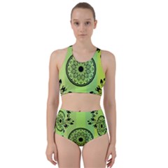 Green Grid Cute Flower Mandala Racer Back Bikini Set