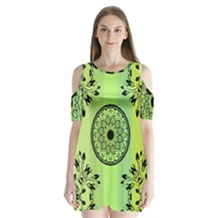 Green Grid Cute Flower Mandala Shoulder Cutout Velvet One Piece