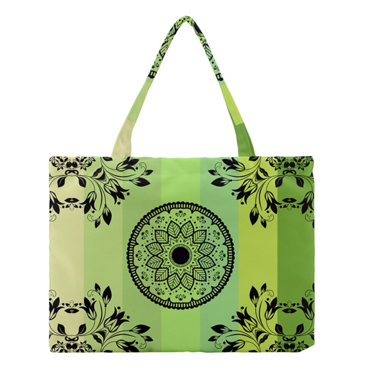 Green Grid Cute Flower Mandala Medium Tote Bag