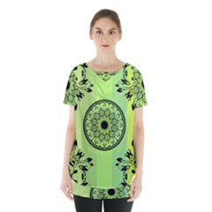 Green Grid Cute Flower Mandala Skirt Hem Sports Top by Magicworlddreamarts1