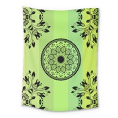 Green Grid Cute Flower Mandala Medium Tapestry