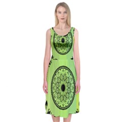 Green Grid Cute Flower Mandala Midi Sleeveless Dress