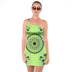 Green Grid Cute Flower Mandala One Soulder Bodycon Dress by Magicworlddreamarts1