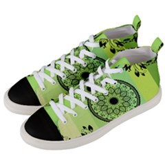 Green Grid Cute Flower Mandala Men s Mid-top Canvas Sneakers by Magicworlddreamarts1