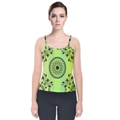 Green Grid Cute Flower Mandala Velvet Spaghetti Strap Top