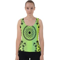 Green Grid Cute Flower Mandala Velvet Tank Top