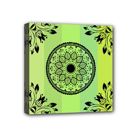 Green Grid Cute Flower Mandala Mini Canvas 4  X 4  (stretched) by Magicworlddreamarts1