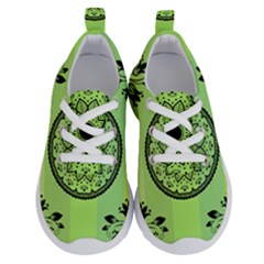 Green Grid Cute Flower Mandala Running Shoes by Magicworlddreamarts1