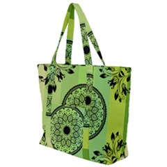 Green Grid Cute Flower Mandala Zip Up Canvas Bag by Magicworlddreamarts1