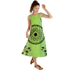 Green Grid Cute Flower Mandala Summer Maxi Dress by Magicworlddreamarts1