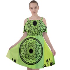 Green Grid Cute Flower Mandala Cut Out Shoulders Chiffon Dress by Magicworlddreamarts1
