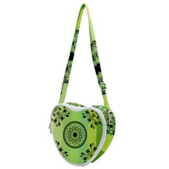 Green Grid Cute Flower Mandala Heart Shoulder Bag by Magicworlddreamarts1